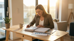 Professional reviewing financial documents at home