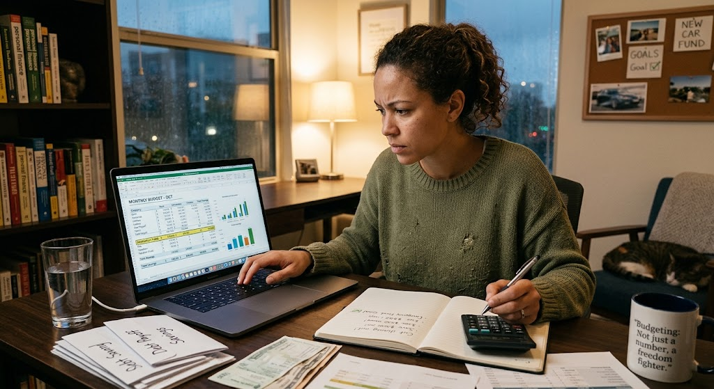 How to save money in Australia — reviewing a budget at home.