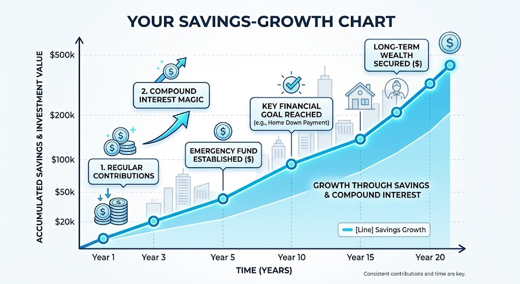How consistent saving and investing grows your money.